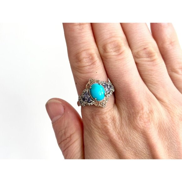 Tanzanite & Sleeping Beauty Turquoise Vintage Multi Sterling Silver Ring - sz 10 - Picture 10 of 10